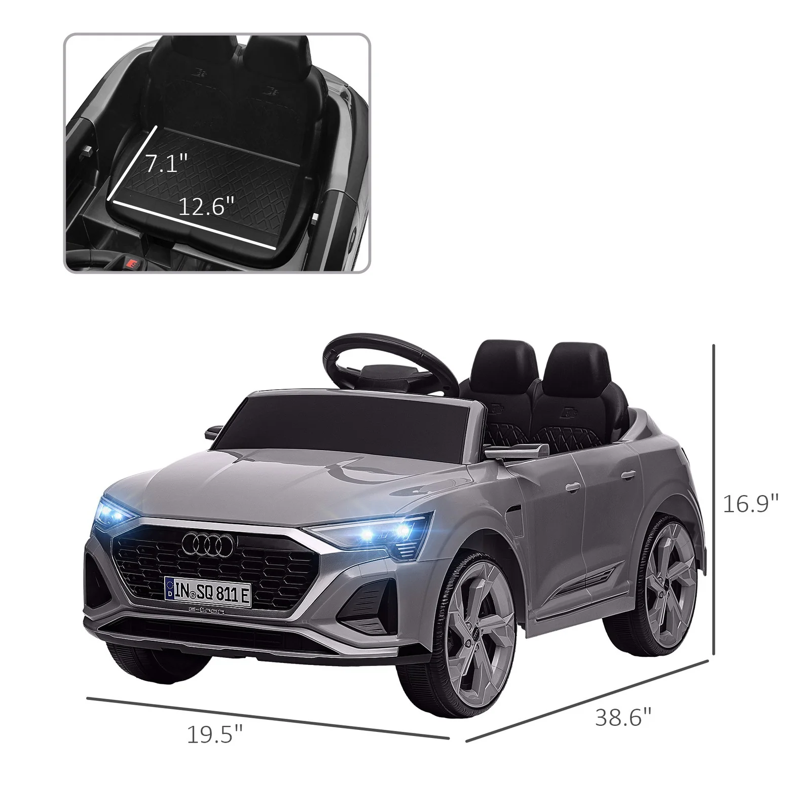 12V Licensed Audi Q8 e-tron Sportback Kids Ride-On Car Gray - Image 3
