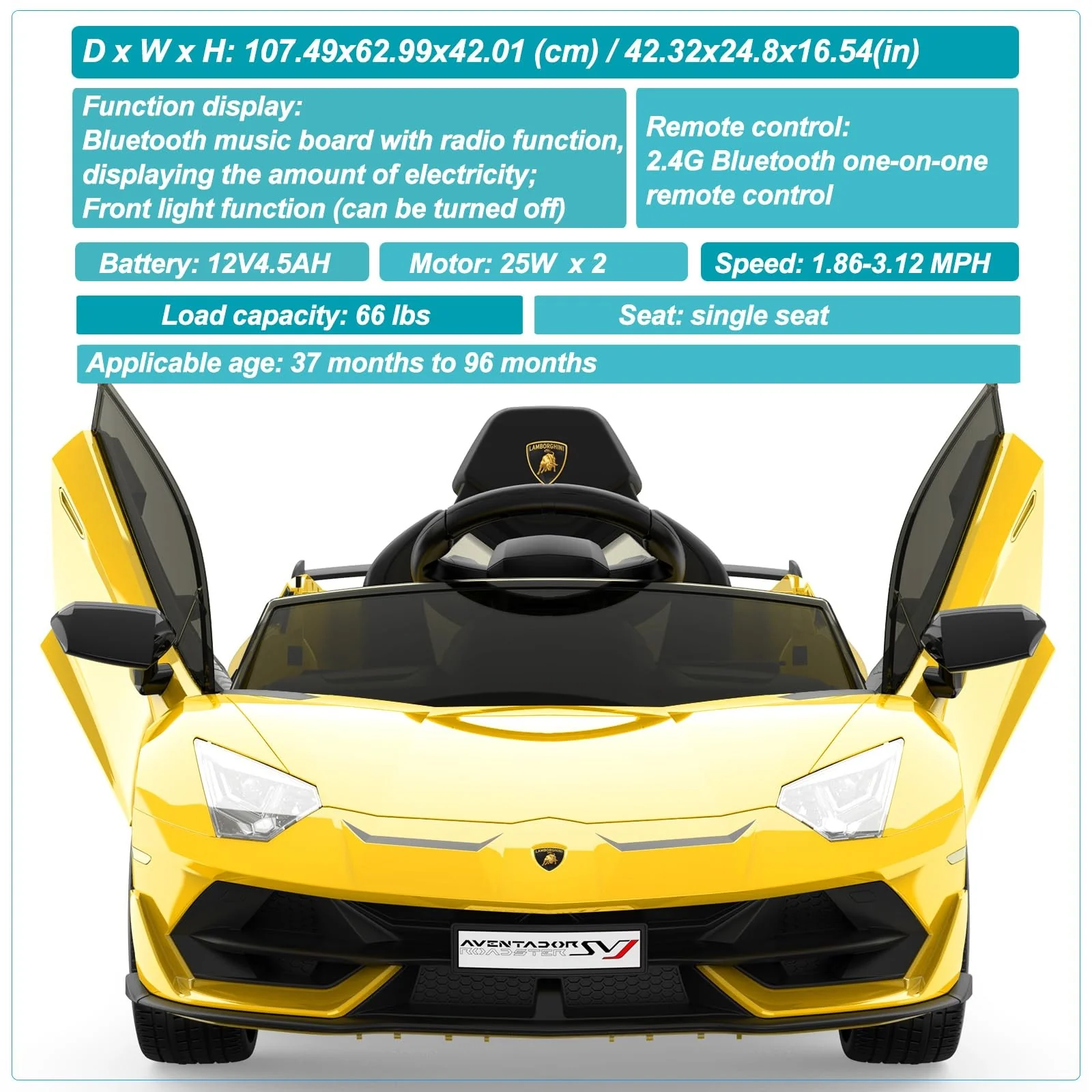 12V Licensed Lamborghini Kids Electric Ride-On Car with Automatic Doors - Image 5