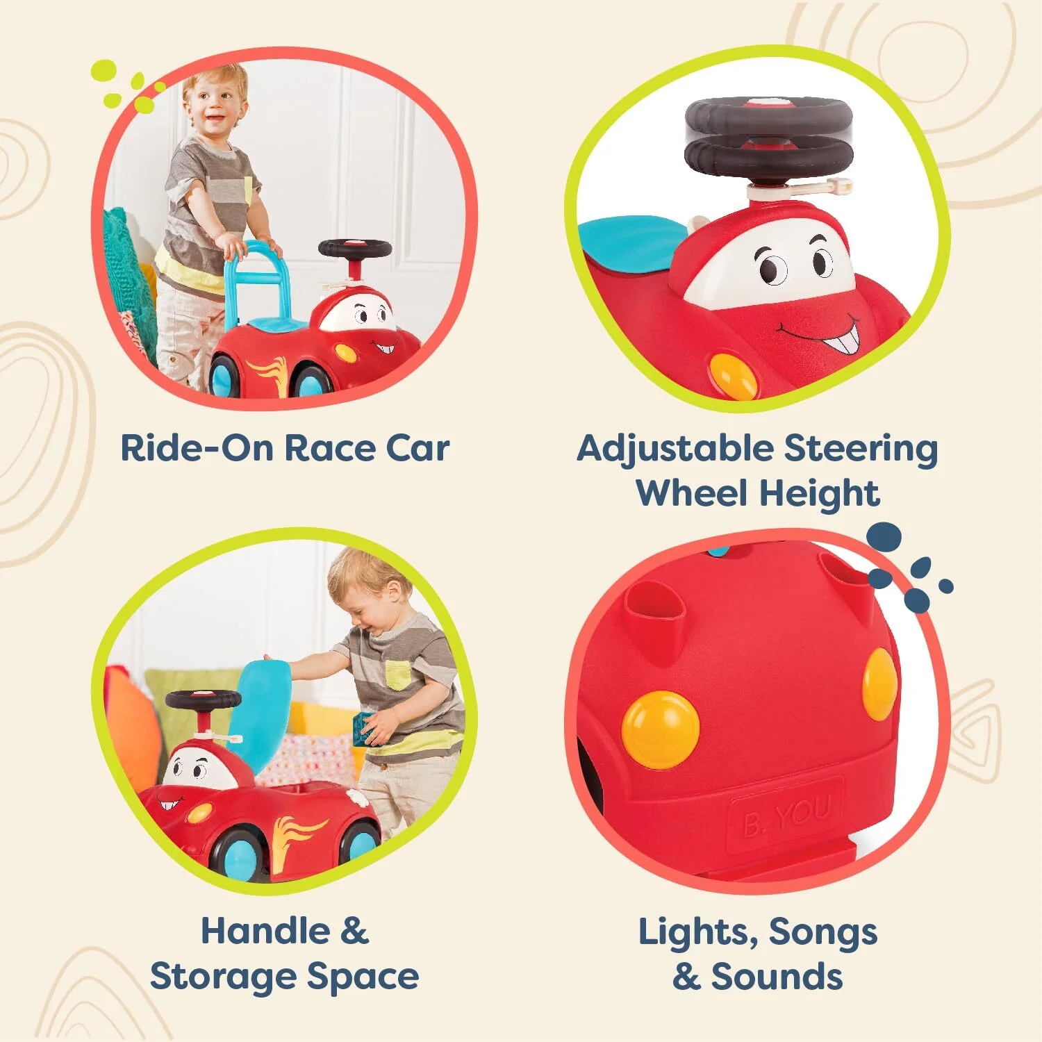 Push Ride-On Race Car Walker Toy with Handle and Storage - Image 2