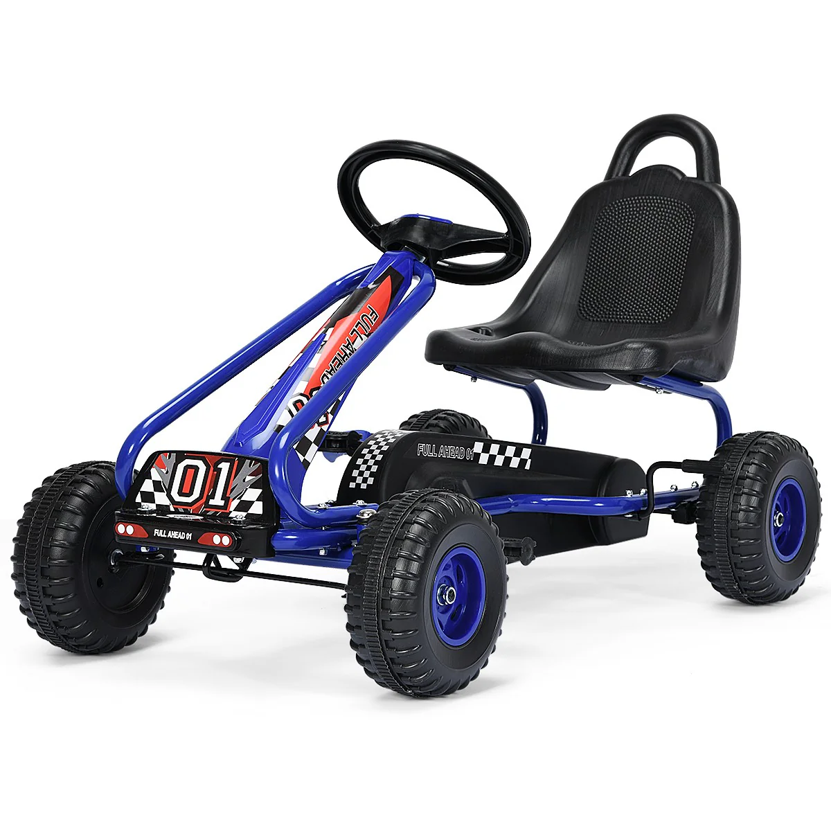 Kids Pedal Go Kart with Adjustable Seat and Handbrake 4-Wheel Ride-On Toy Blue