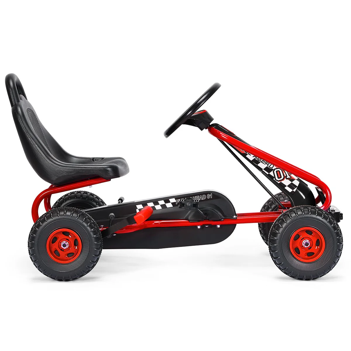 Kids Pedal Go-Kart with 4 Wheels, Adjustable Seat, Handbrake – Red Ride-On Toy - Image 11