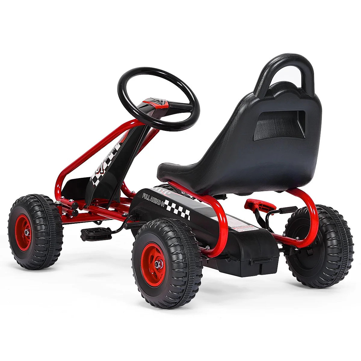 Kids Pedal Go-Kart with 4 Wheels, Adjustable Seat, Handbrake – Red Ride-On Toy - Image 12