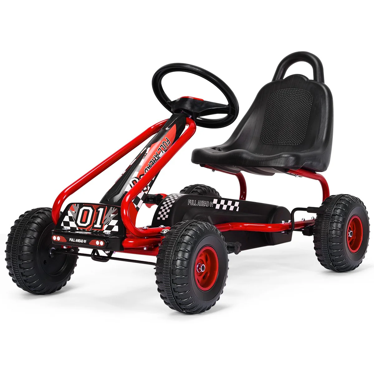 Kids Pedal Go-Kart with 4 Wheels, Adjustable Seat, Handbrake – Red Ride-On Toy - Image 13