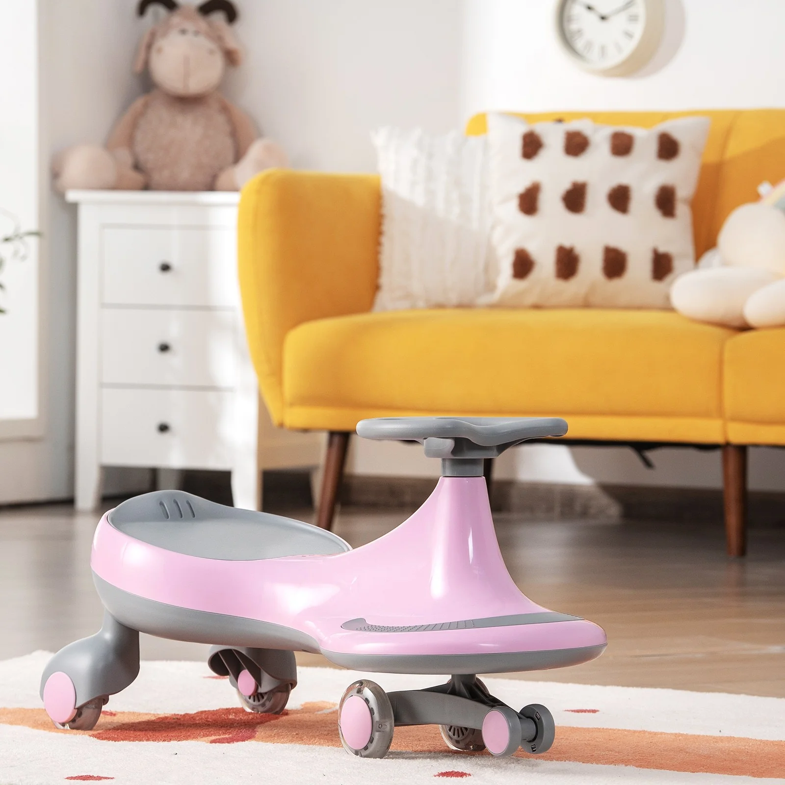Wiggle Car Ride-On Toy with Flashing Wheels for Toddlers and Kids in Pink - Image 3