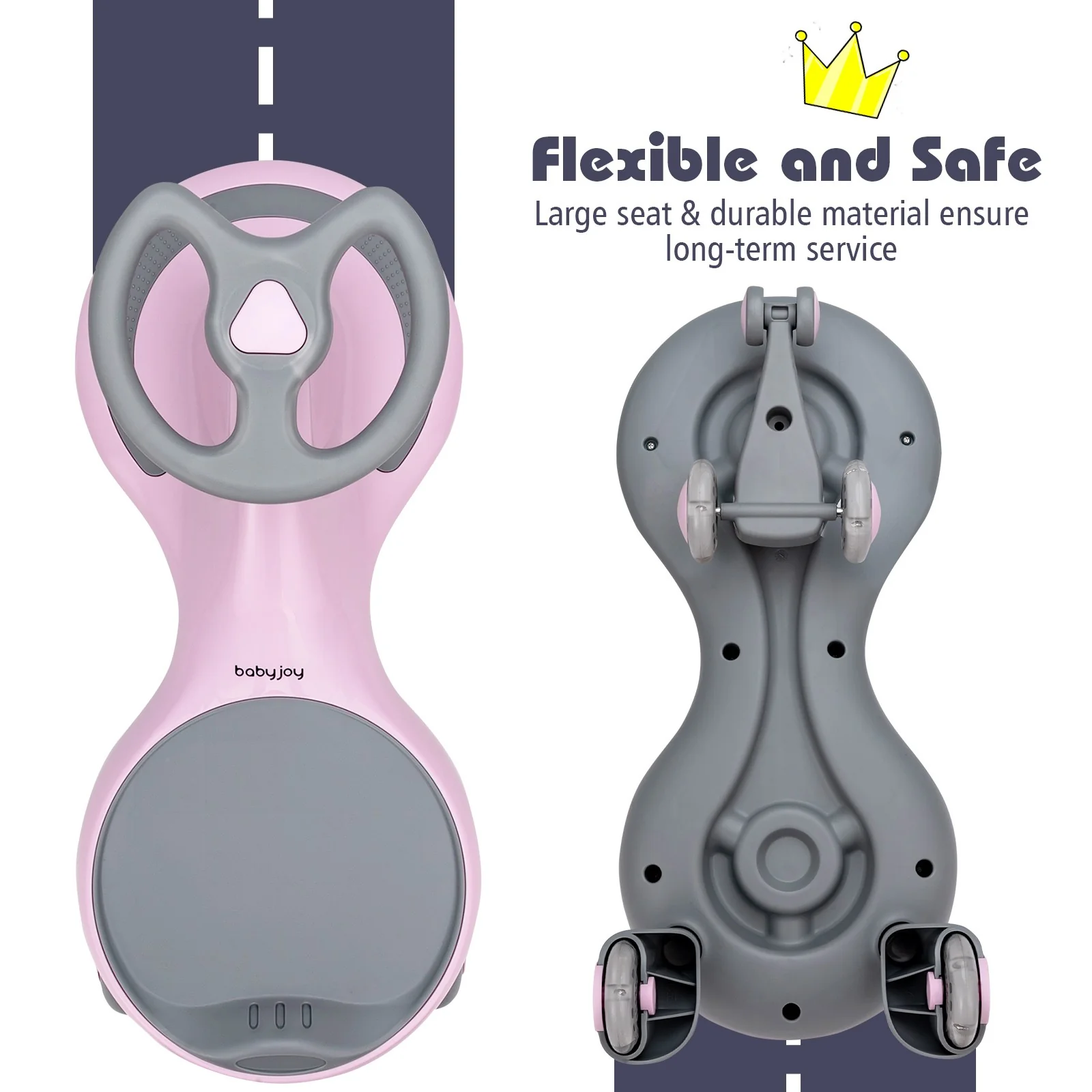 Wiggle Car Ride-On Toy with Flashing Wheels for Toddlers and Kids in Pink - Image 4