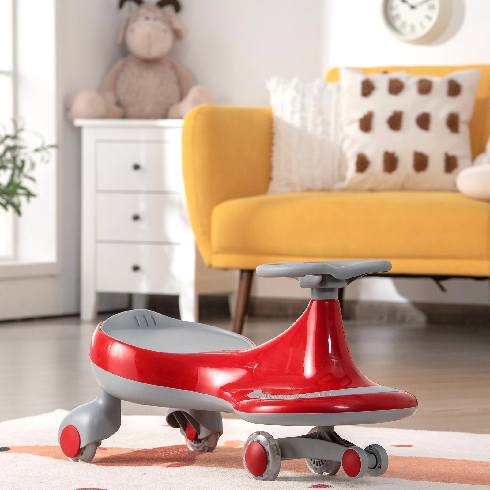 Wiggle Car Ride-On Toy with Flashing Wheels for Toddlers and Kids Red - Image 2
