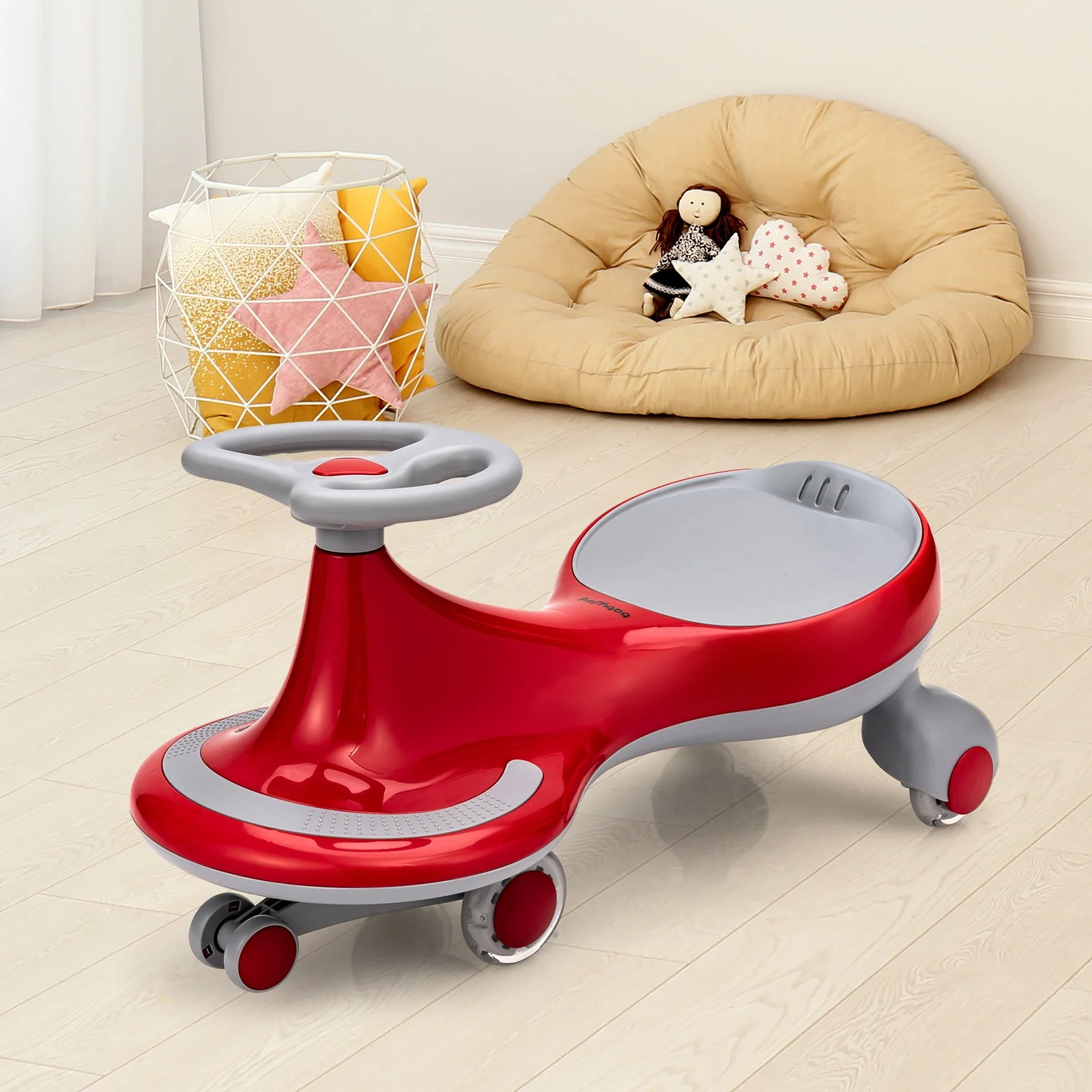 Wiggle Car Ride-On Toy with Flashing Wheels for Toddlers and Kids Red - Image 9