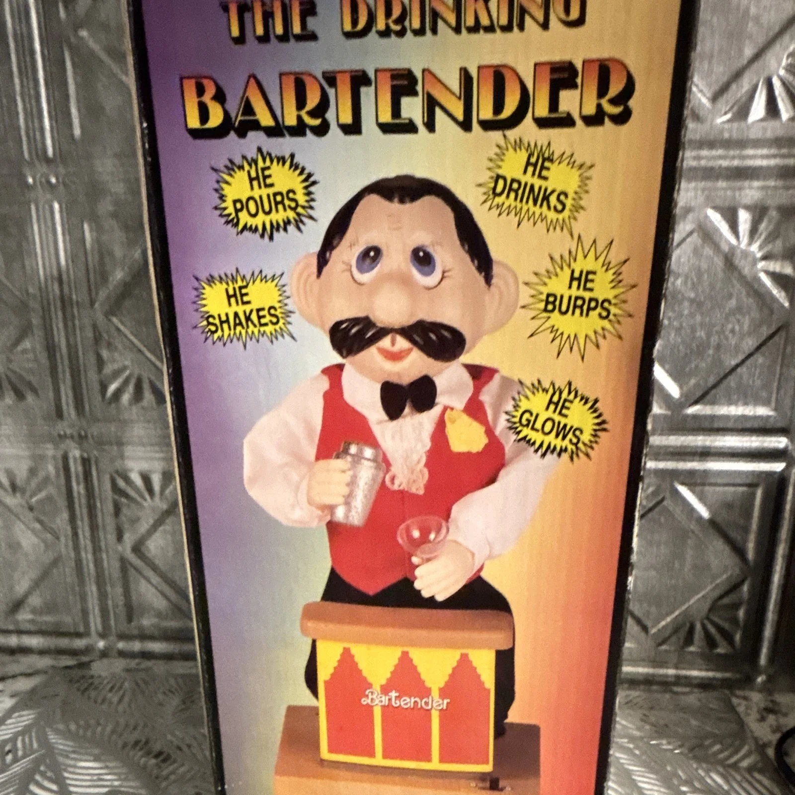 Battery-Powered Retro Bartender Toy Figure in Box, 1960s Plastic