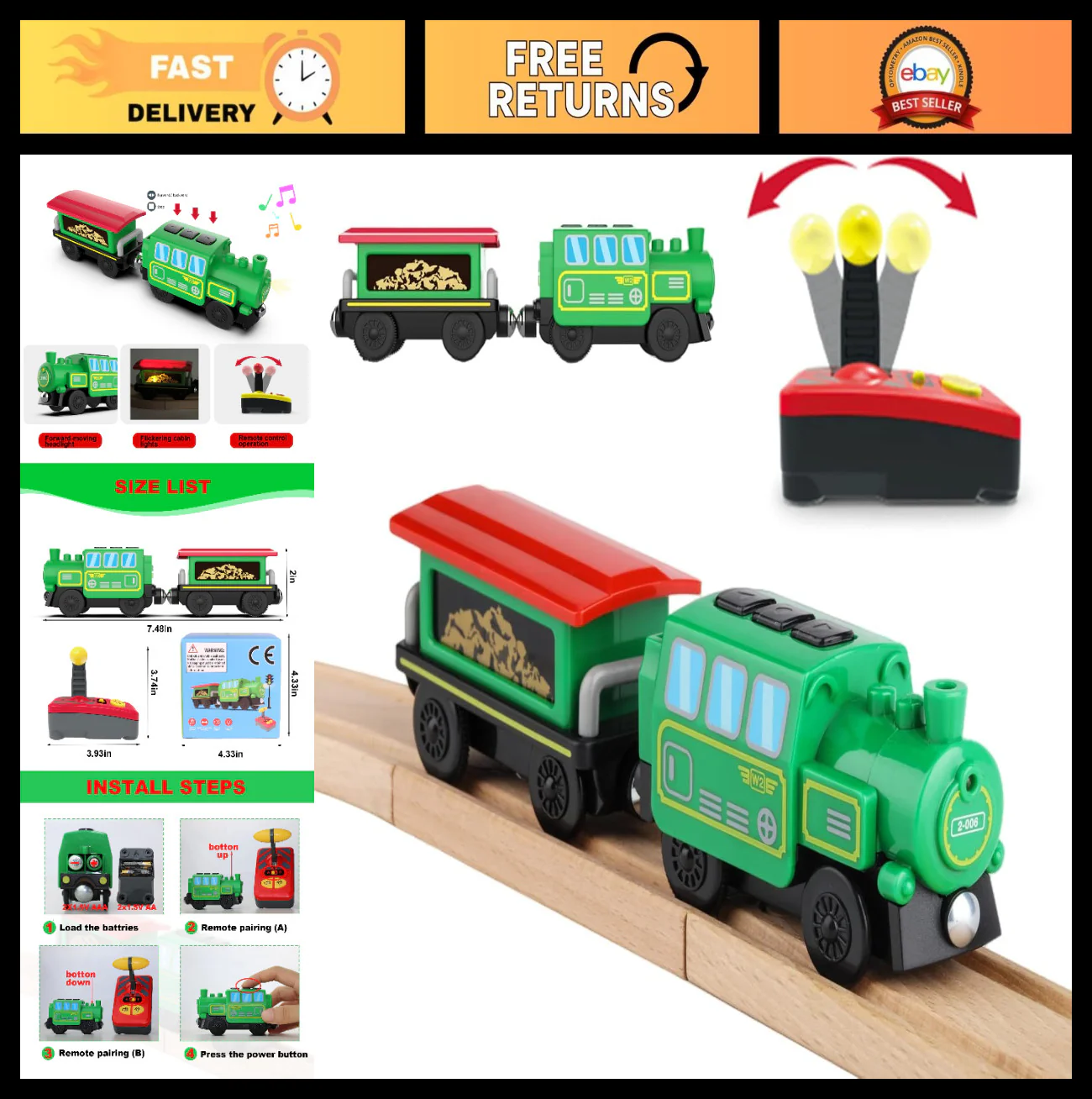 Remote-Controlled Electric Train Set Compatible with Wooden Tracks