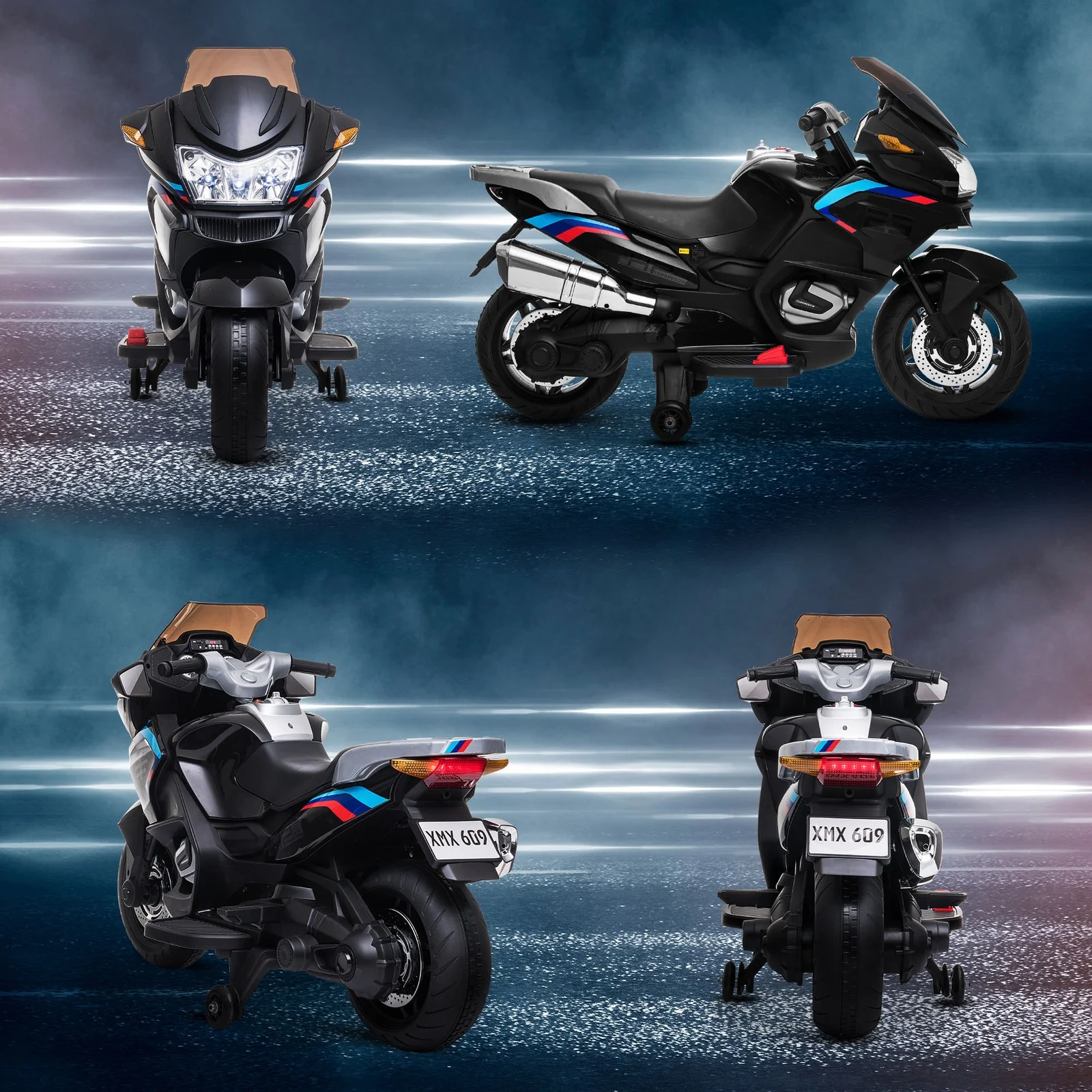 Battery-Powered Kids Ride-On Motorbike with Training Wheels Black - Image 11