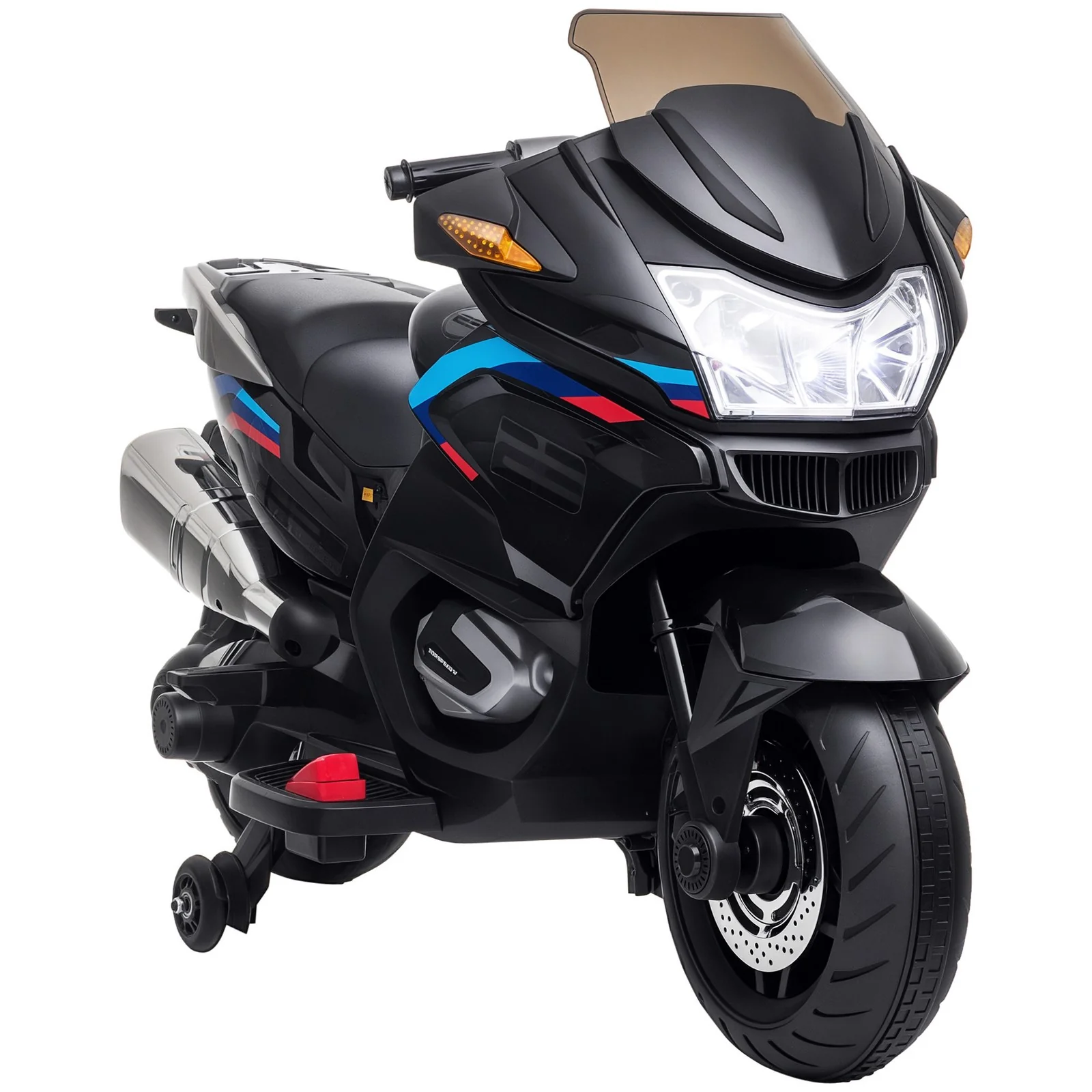 Battery-Powered Kids Ride-On Motorbike with Training Wheels Black - Image 12