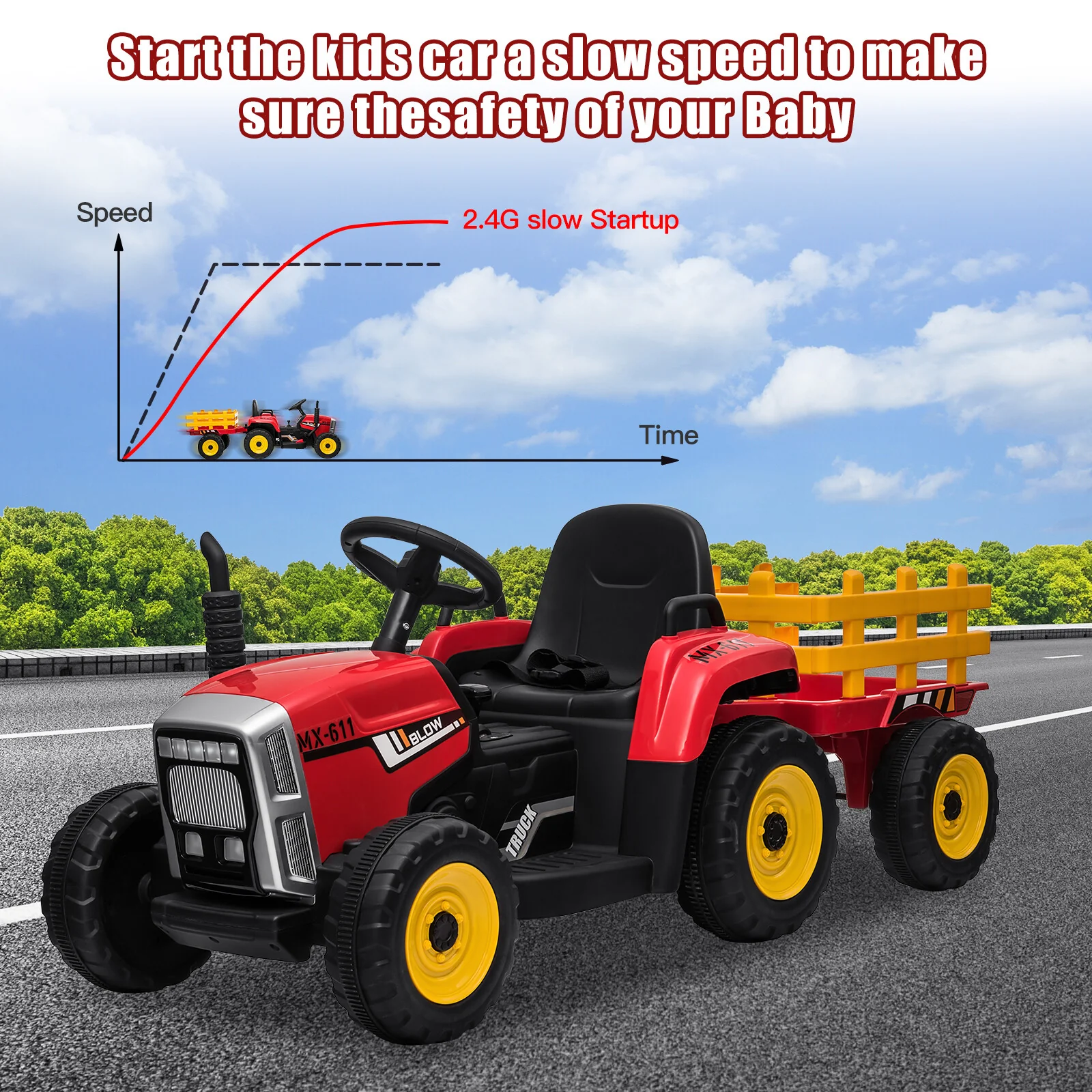 12V Battery-Powered Kids Electric Ride-On Tractor with Trailer and Remote Control - Image 10