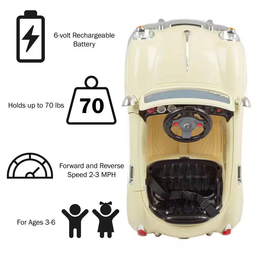 Battery-Powered Classic Sports Car with Remote Control - Image 3