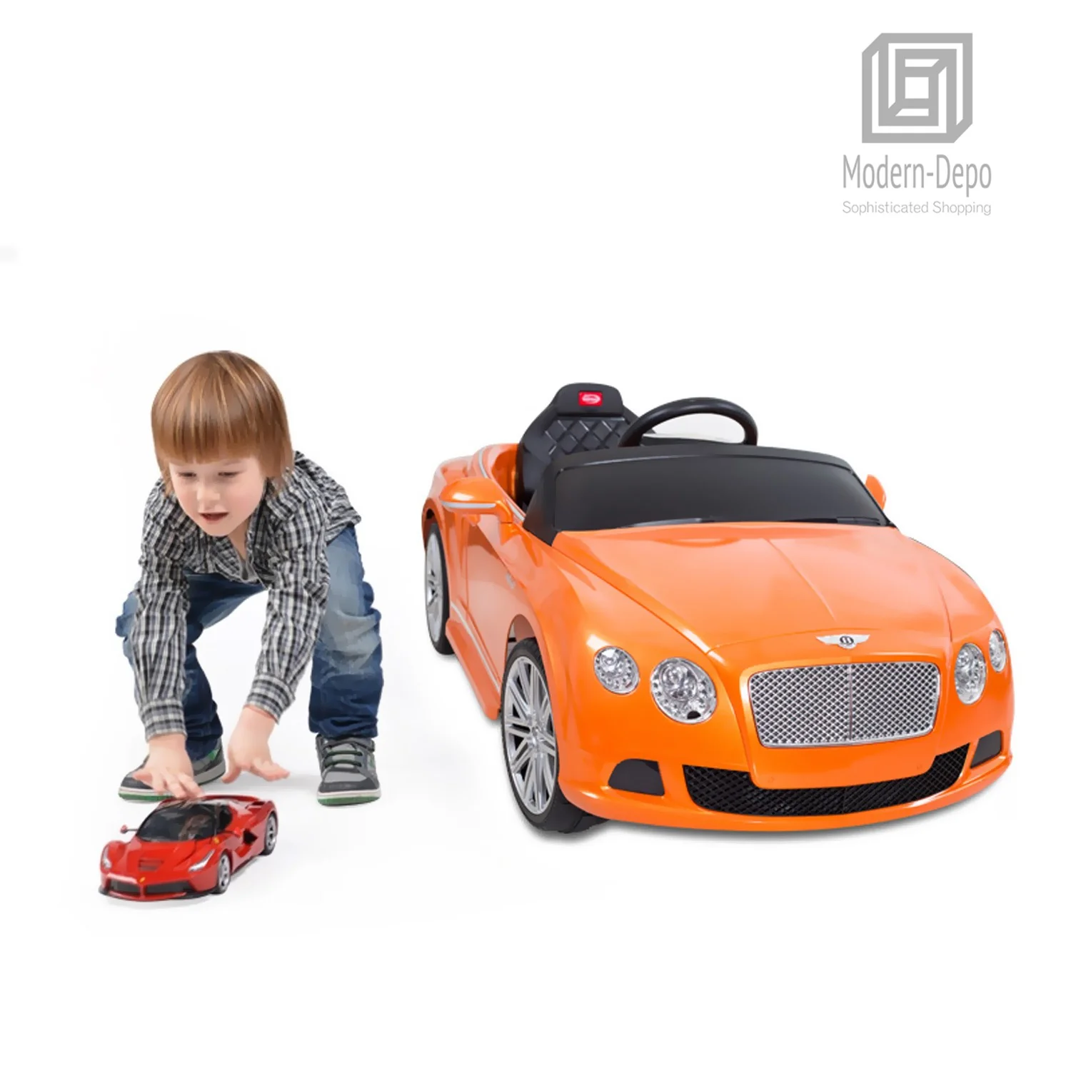 Kids 12V Ride-On Car with Remote Control in Orange - Image 2