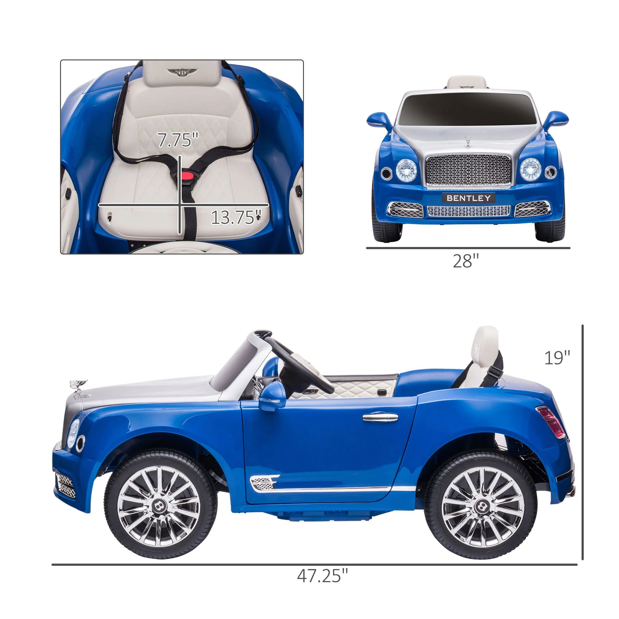 Bentley Mulsanne 12V Electric Ride On Car with LED Lights and MP3 Player - Image 3
