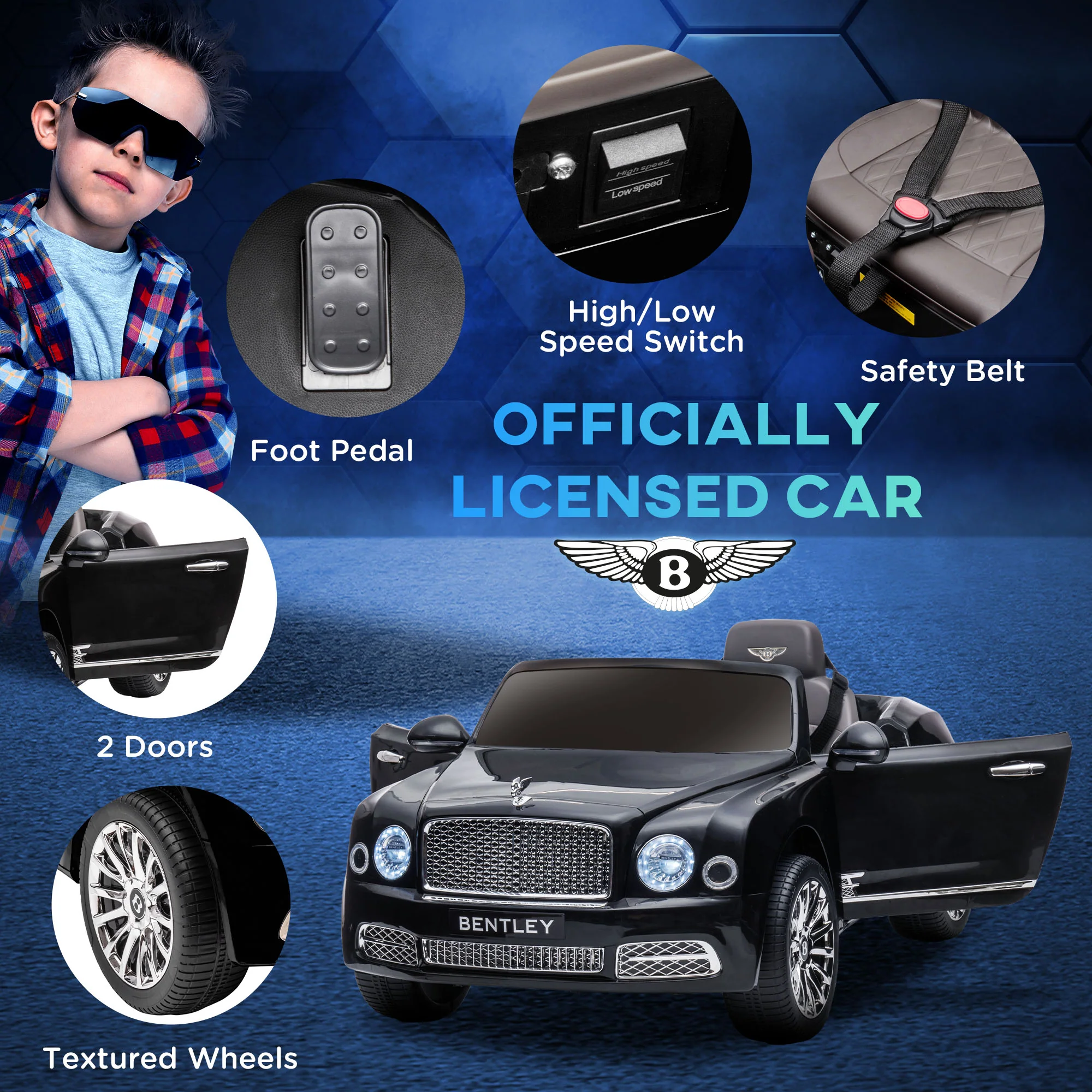 Bentley Mulsanne 12V Electric Ride On Car with LED Lights and MP3 Player - Image 31