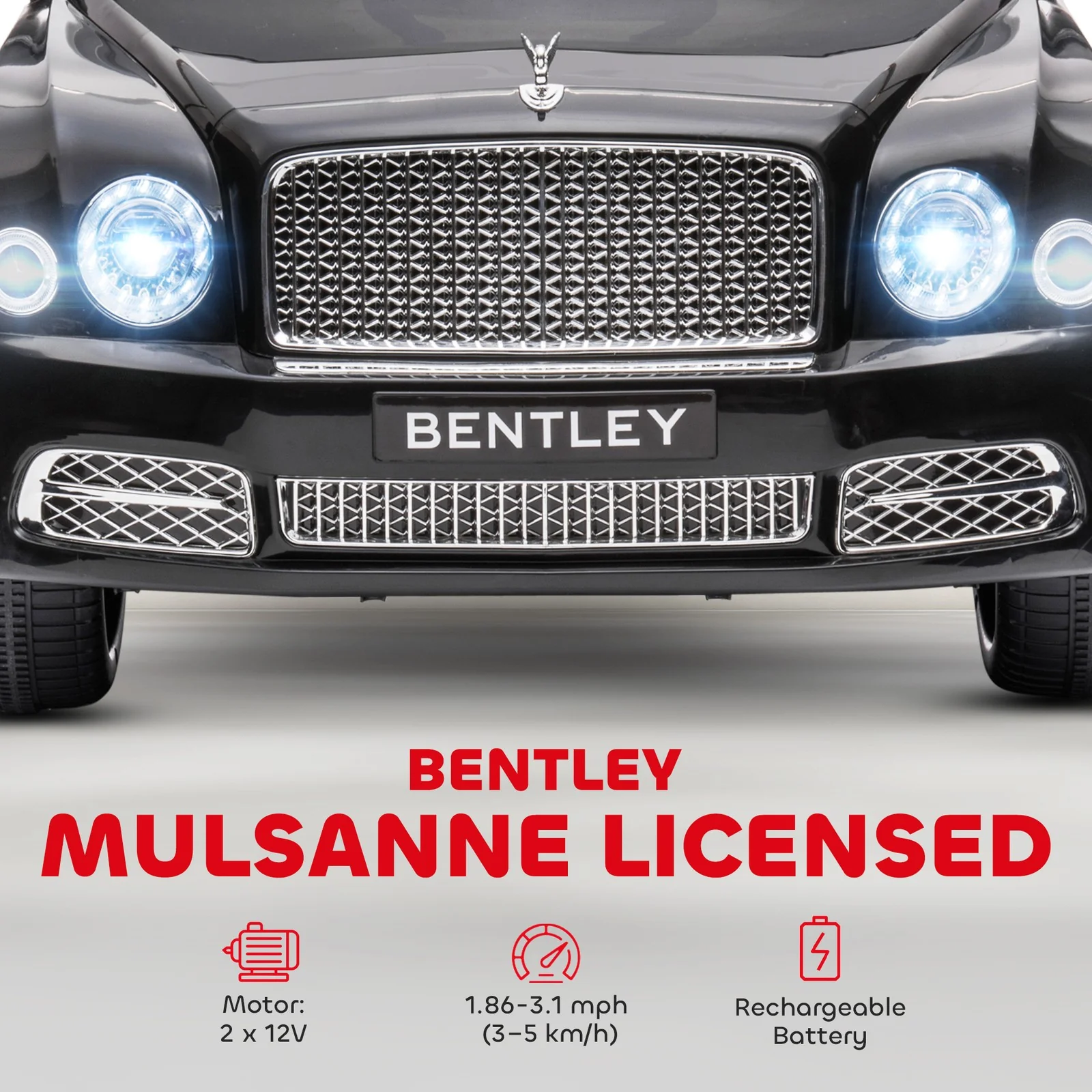 Licensed Bentley Mulsanne 12V Battery-Powered Electric Ride-On Car Black - Image 5