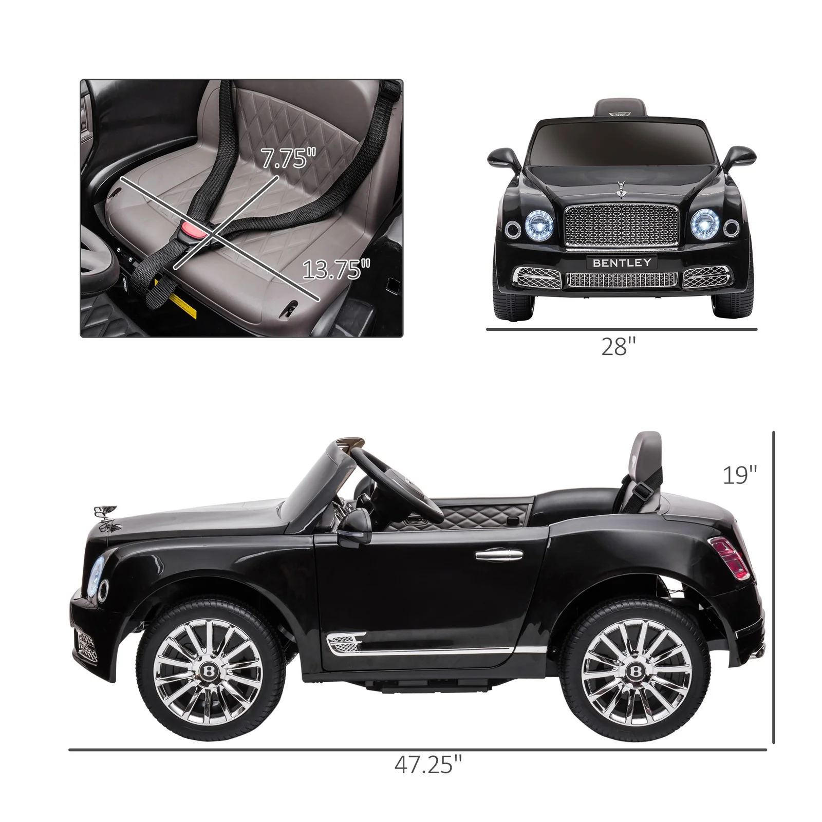Electric Ride-On Car with Remote Control, Horn, and MP3 Player – Black - Image 3