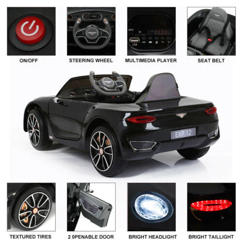BENTLEY Style 12V Electric Kids Ride On Car Racer with Double Seats Control in Black - Image 5