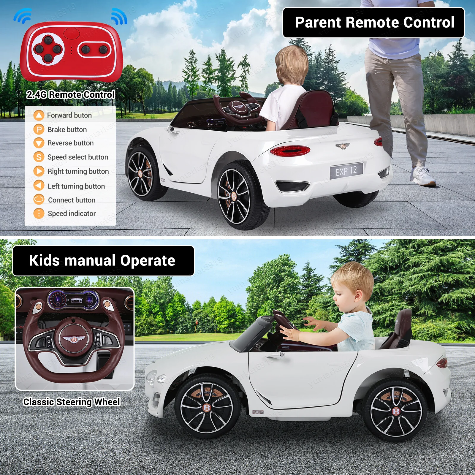 12V Electric Kids Ride-On Car with Remote Control, LED Lights, and MP3 Player - Image 3
