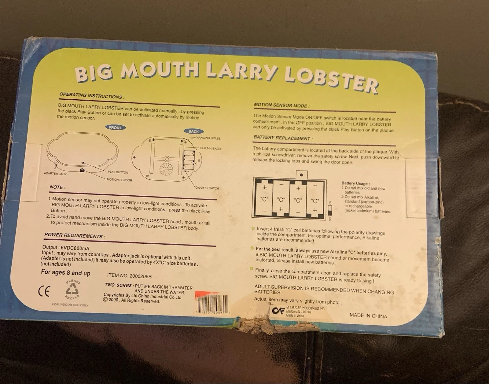 Larry Lobster Singing Motion-Activated Toy - Battery Powered 2000 Edition - Image 7