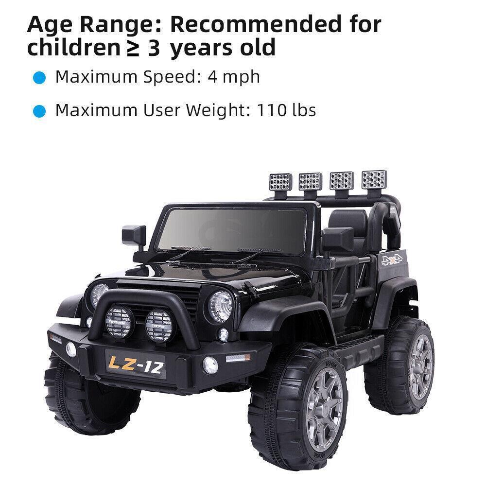 Black 12V Kids Ride-On Car with Parent Remote Control for Safe Play - Image 2