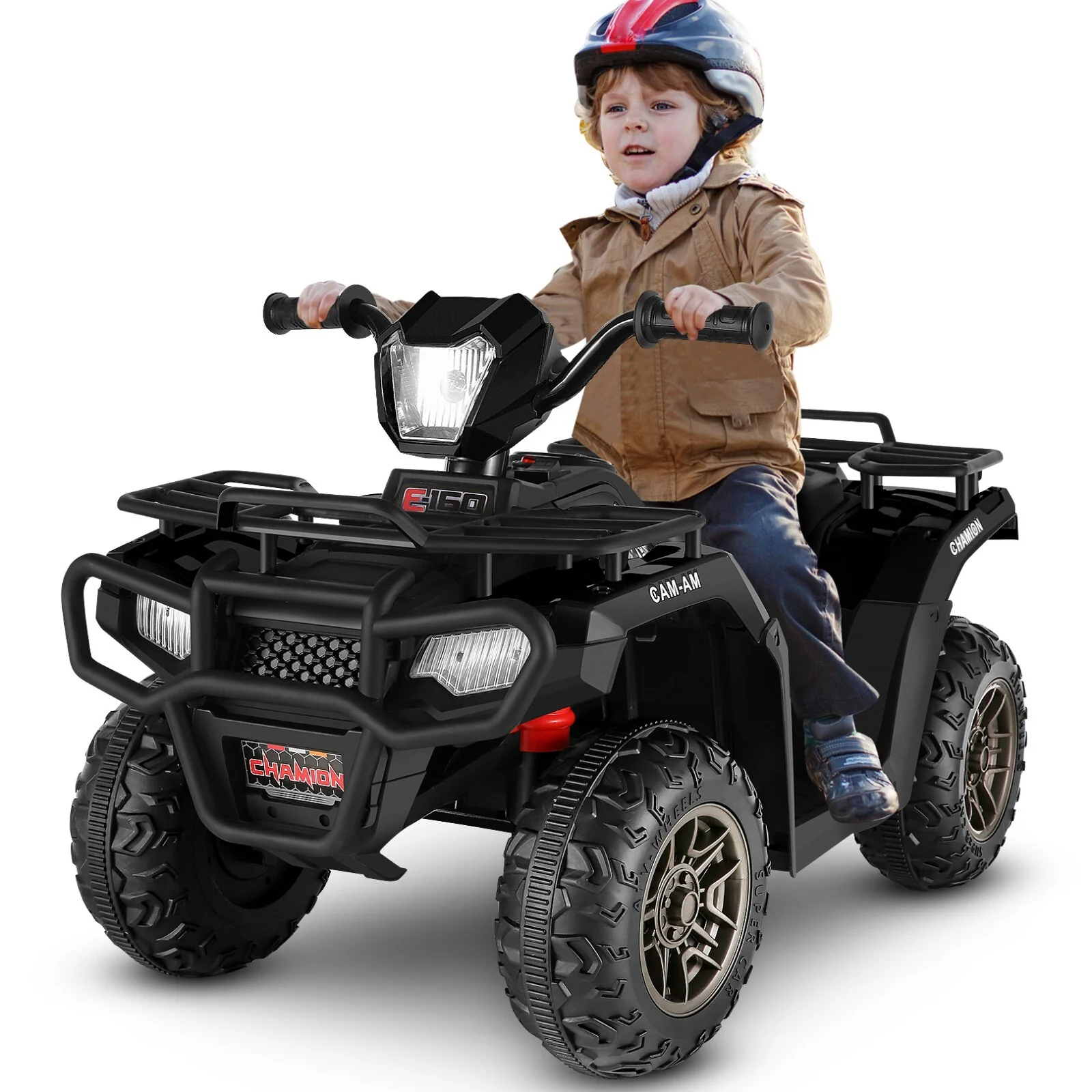 Black 12V Kids Electric Ride-On Off-Road ATV Quad Car Toy with 2 Speeds and LED Lights - Image 2
