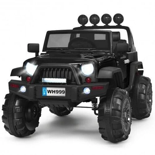 Black 12V Kids Ride On Truck with Remote Control and Double Magnetic Door