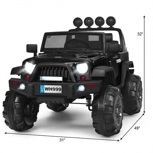 Black 12V Kids Ride On Truck with Remote Control and Double Magnetic Door - Image 5