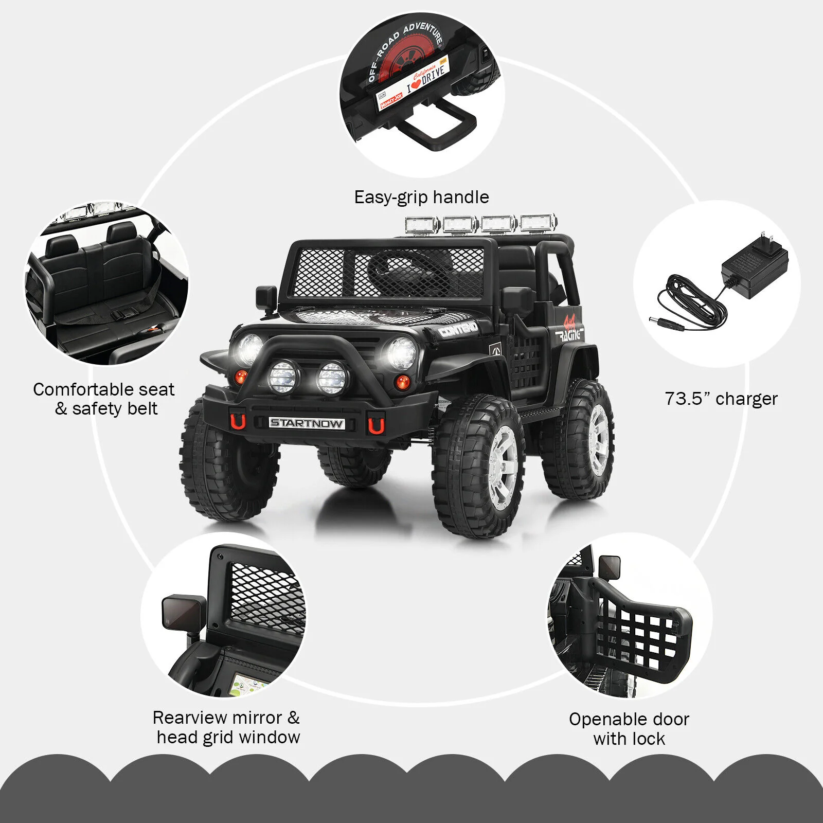 Black 12V Kids Ride On Truck with Remote Control & Lights - Electric Car for Endless Fun! - Image 10