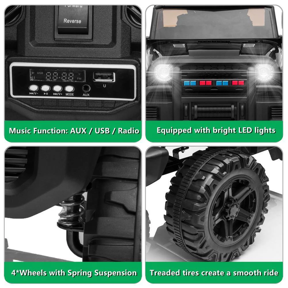Black 12V Ride-On Truck for Kids with Parental Remote Control - Image 7