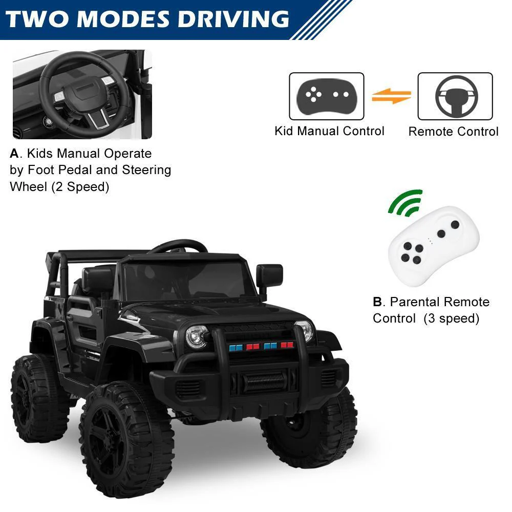 Black 12V Ride-On Truck for Kids with Parental Remote Control - Image 8