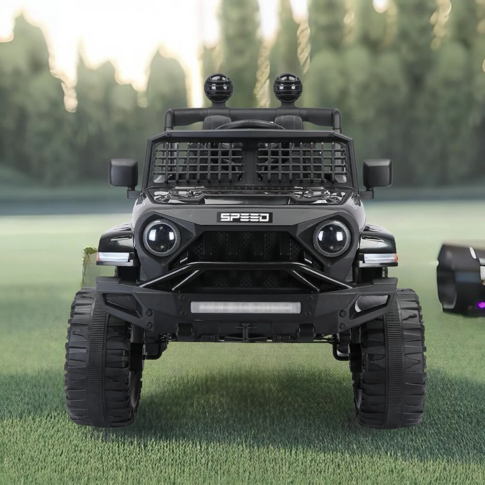 Black 12V Ride-On Truck for Kids with Remote Control, LED Lights, and Safety Belt - Image 7