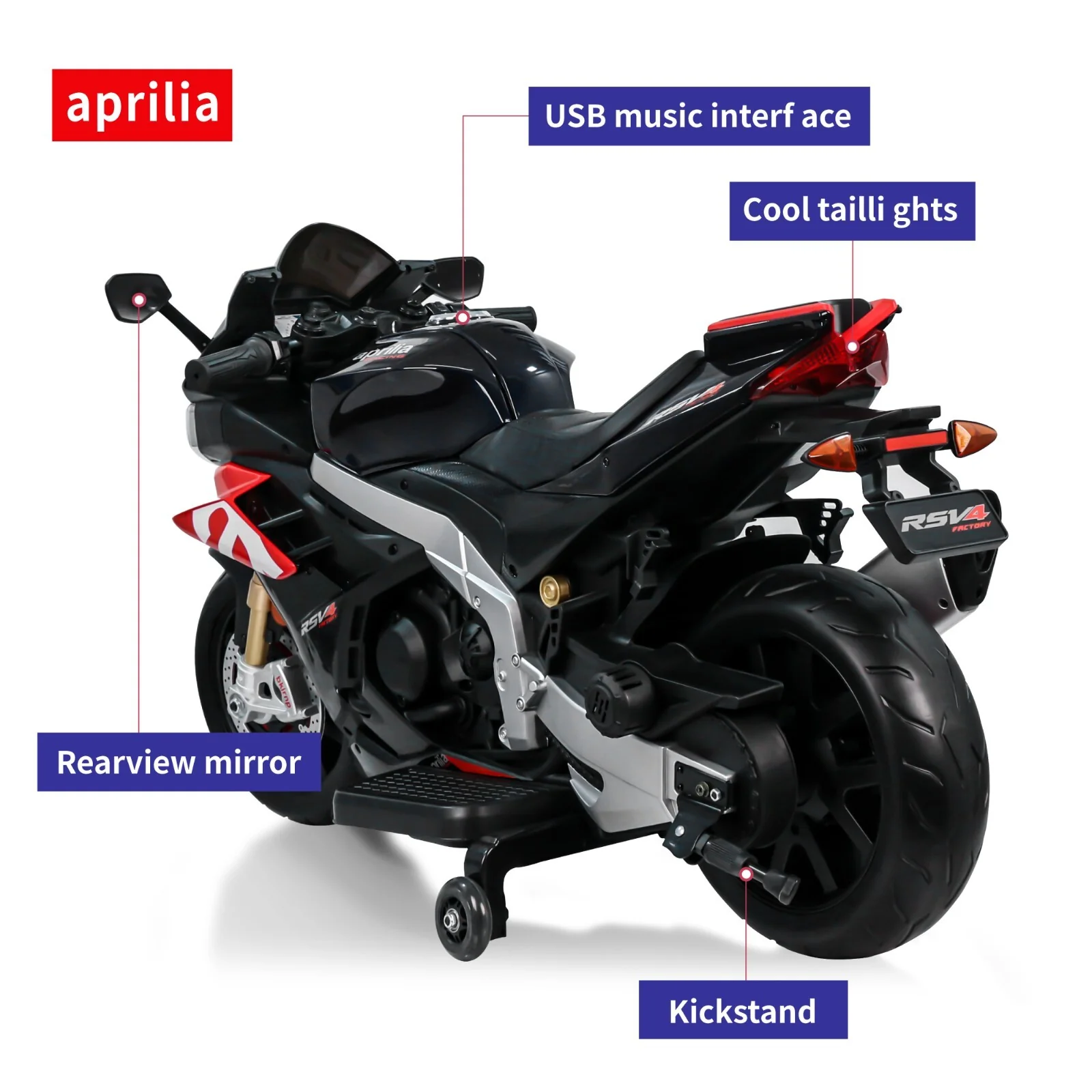 Black 24V Kids Electric Dirt Bike 12mph with 250W Motor and LED Lights - Image 3