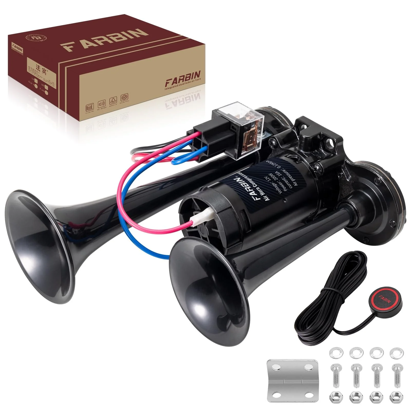 Black Air Horn for Trucks, Trains, and Cars with Loud Sound and Button Activation