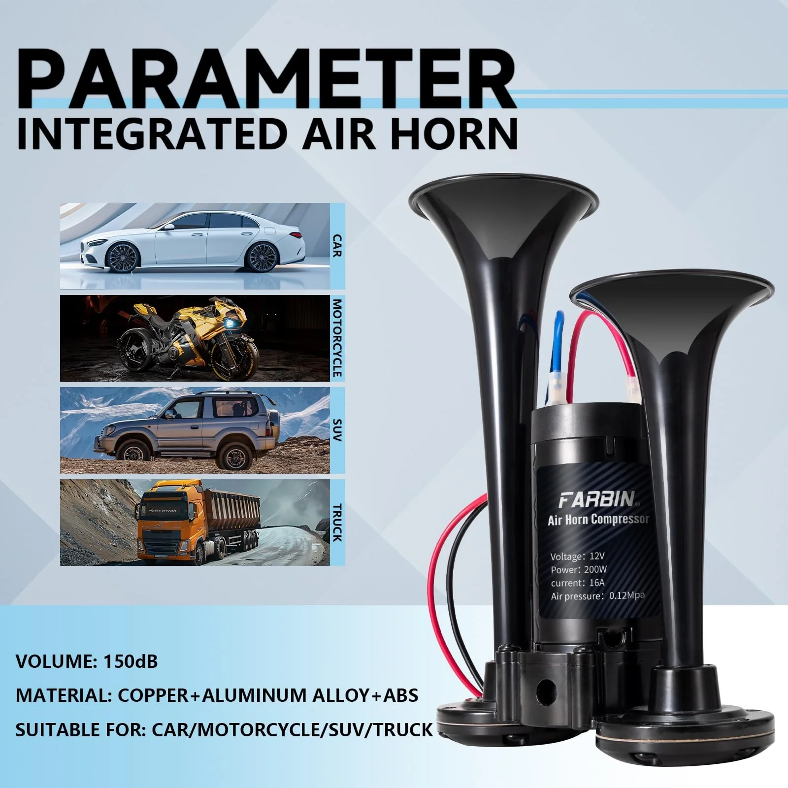 Black Air Horn for Trucks, Trains, and Cars with Loud Sound and Button Activation - Image 2