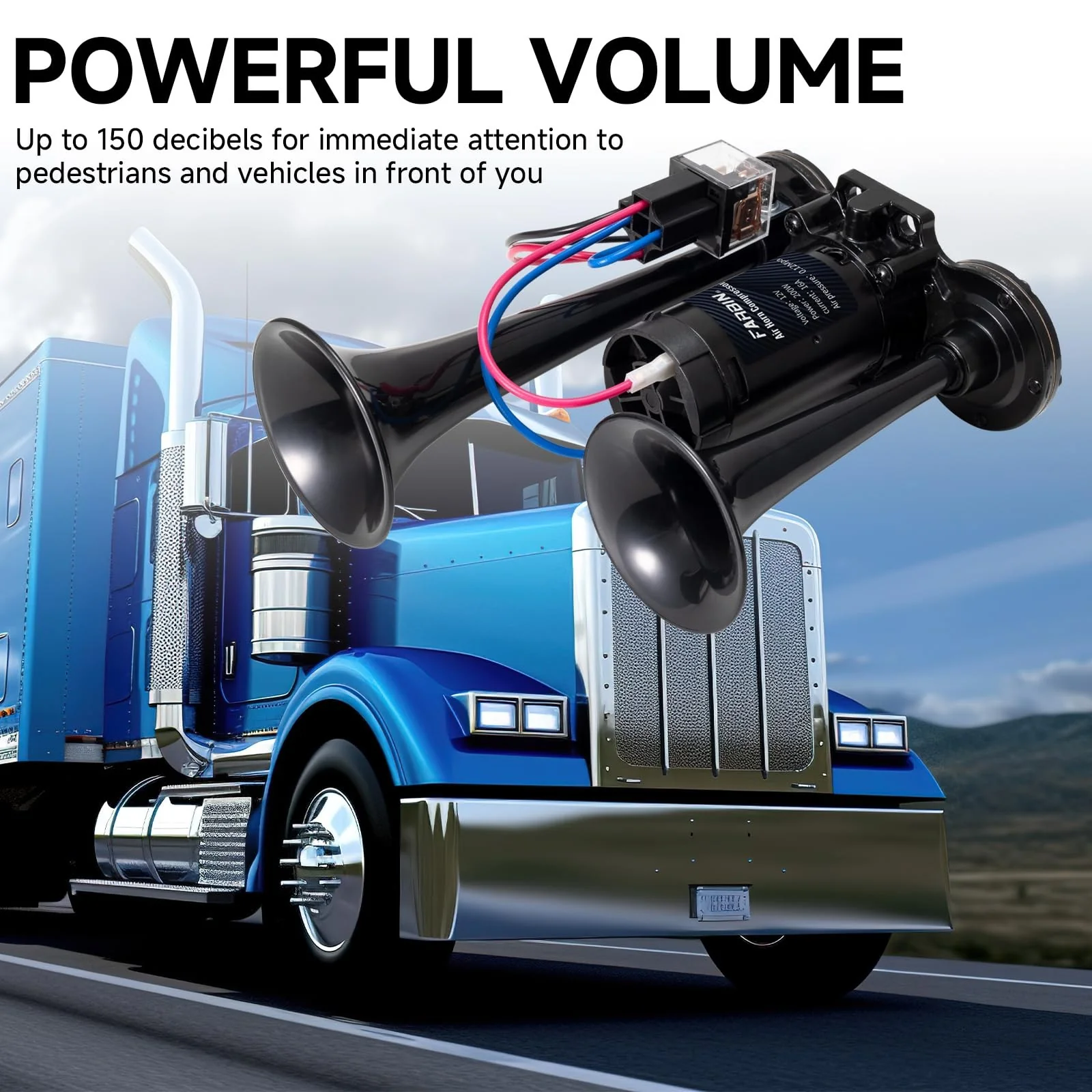 Black Air Horn for Trucks, Trains, and Cars with Loud Sound and Button Activation - Image 7