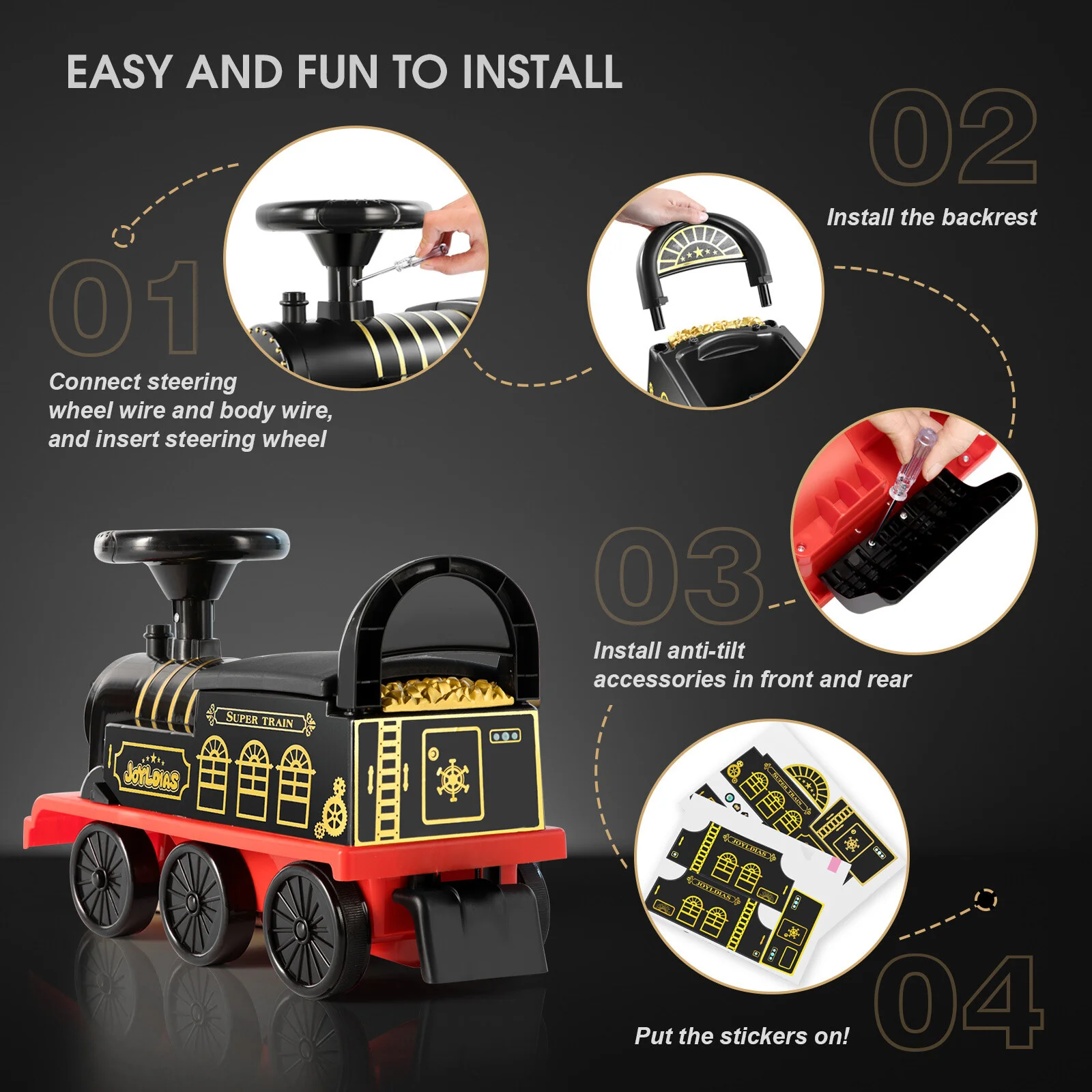 6V Electric Ride-On Train for Kids Ages 1-3 with Storage and Lights, Black/Blue - Image 6