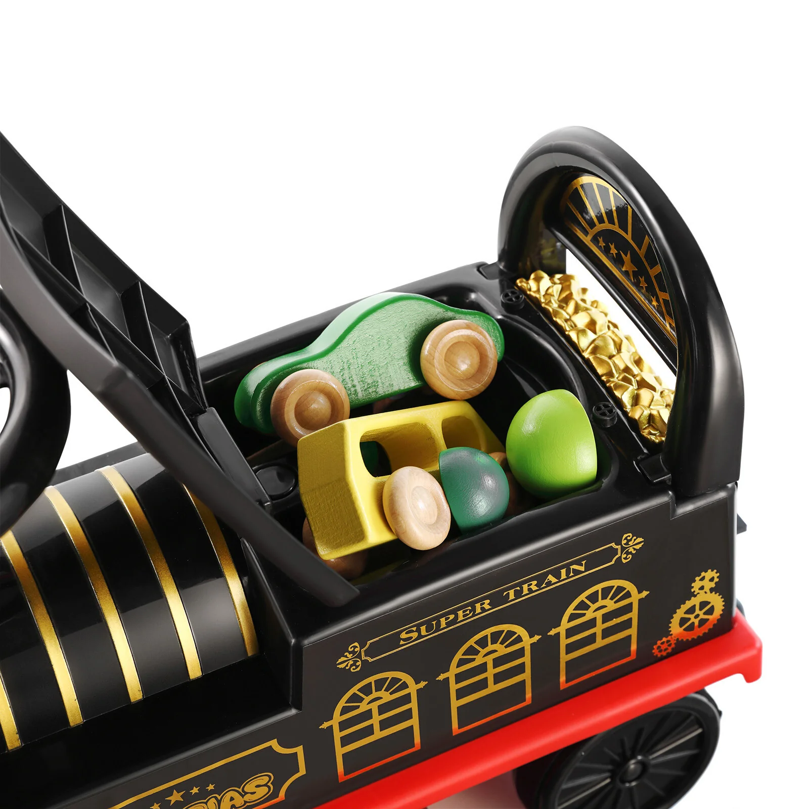 Electric 6V Kids Ride-On Train Car with Curved Tracks, Lights, and Music - Black/Blue - Image 10