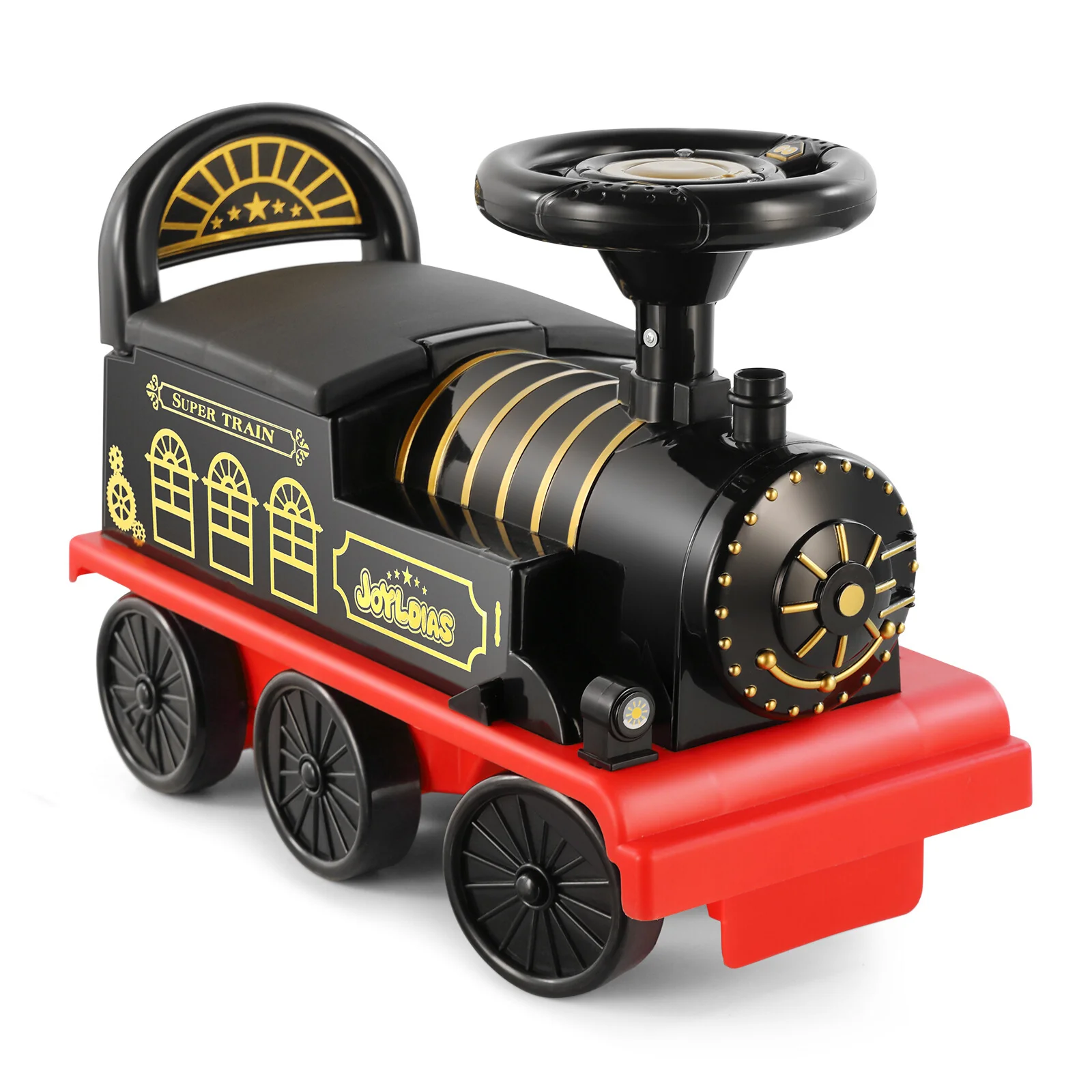 Electric 6V Kids Ride-On Train Car with Curved Tracks, Lights, and Music - Black/Blue - Image 11