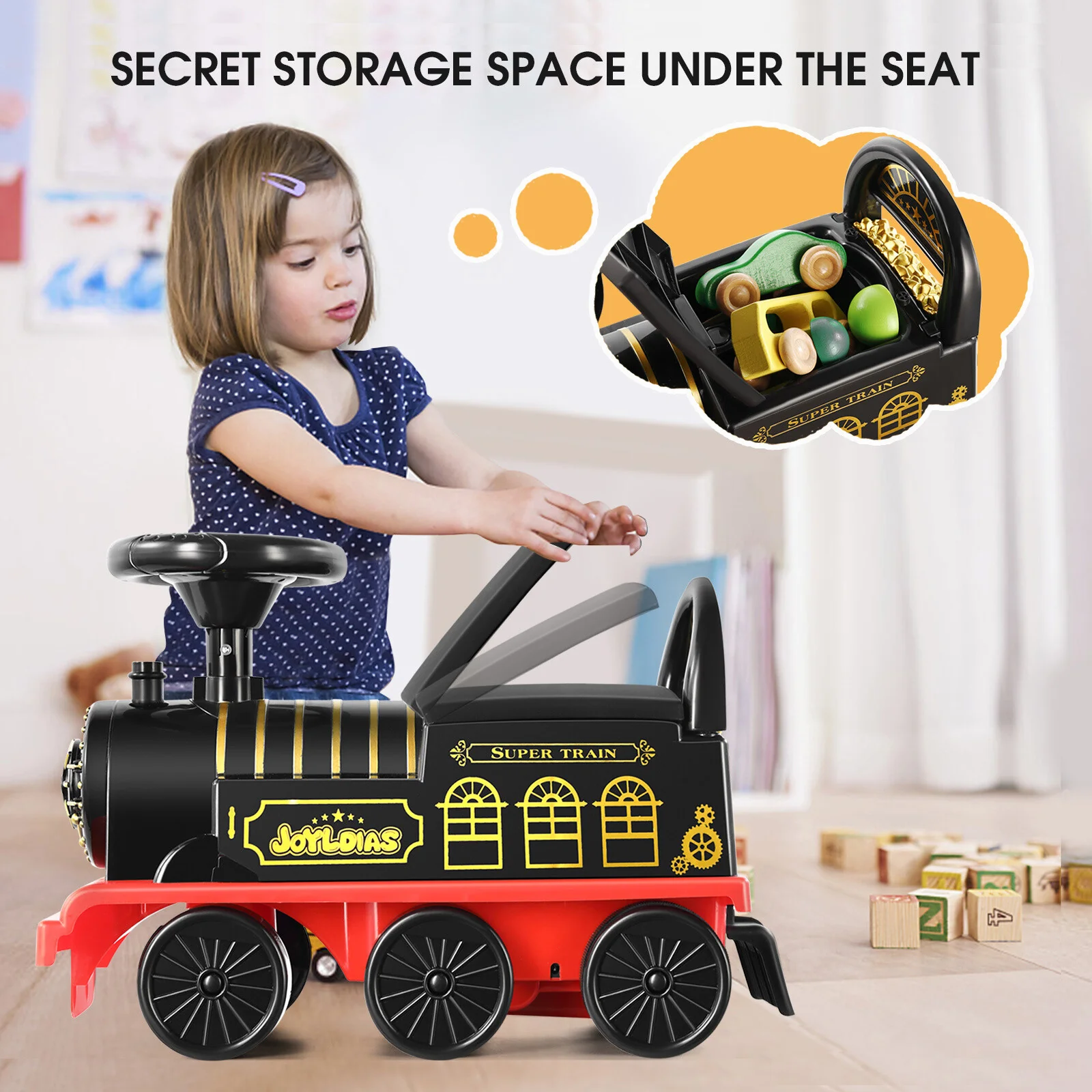Electric 6V Kids Ride-On Train Car with Curved Tracks, Lights, and Music - Black/Blue - Image 6