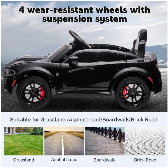 Black Electric Ride-On Car for Kids with Safety Belt, Parent Remote Control, and Built-in Music - Image 2