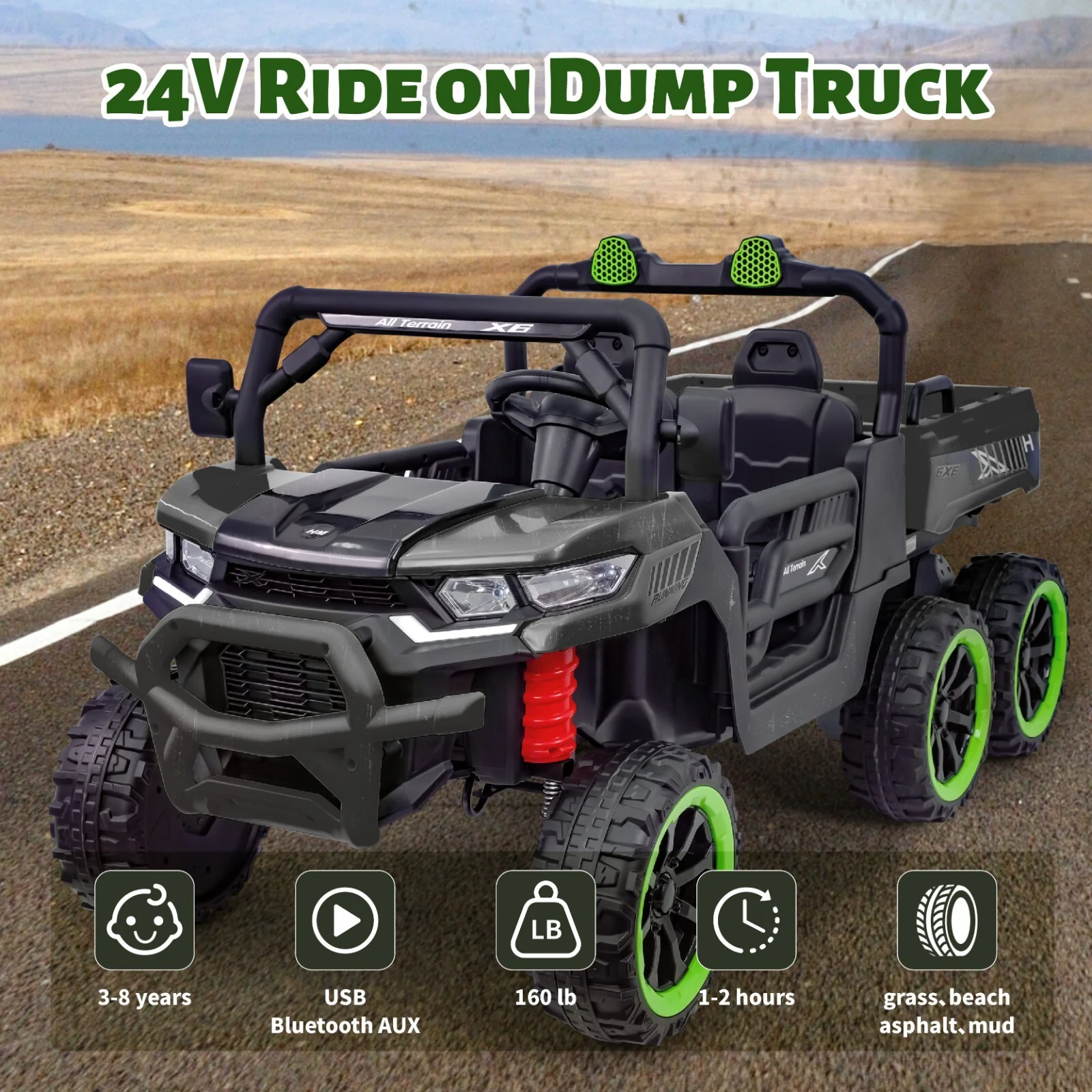 24V Electric 2-Seater Kids Ride-On Dump Truck with 4WD Off-Road Remote Control - Image 3