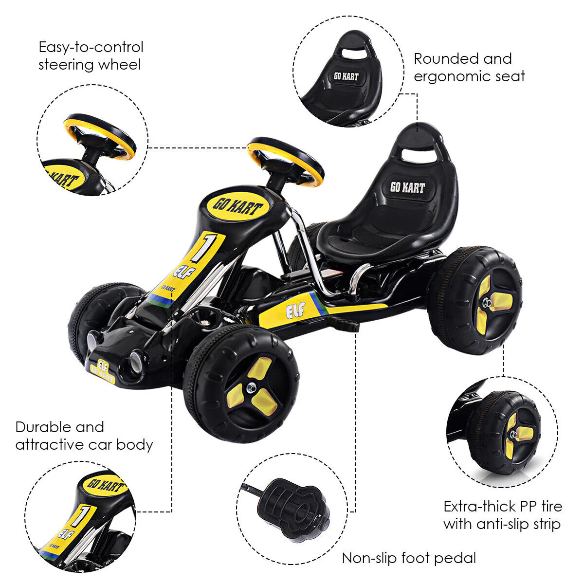 Black Pedal-Powered Go Kart for Kids - 4 Wheel Racer Toy with Joyful Ride Experience - Image 5