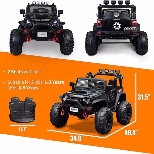 Black Battery-Powered Electric Ride-On Car for Kids with 2 Seats and Remote Control - Image 6