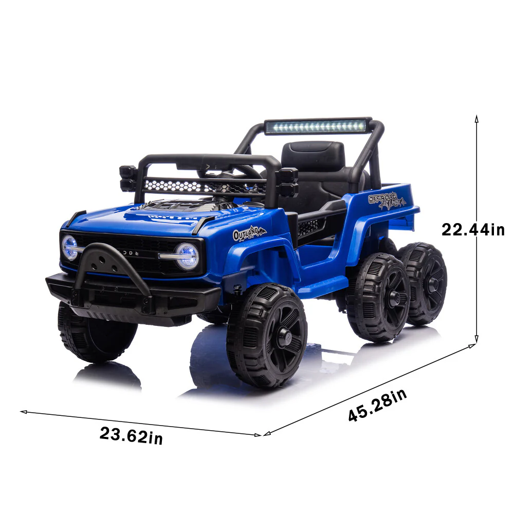 12V Blue Kids 6-Wheel Electric Ride-On Jeep Truck with Remote, LED Lights, and Bluetooth - Image 10