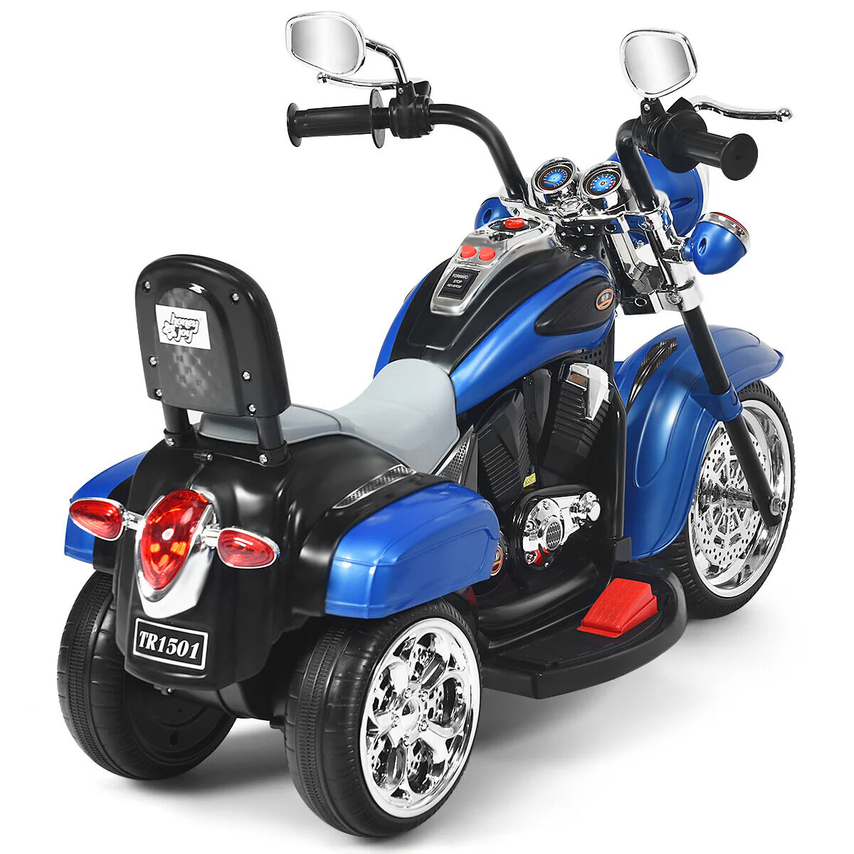 Blue 6V Kids Chopper Motorcycle Trike with Headlight and Horn - Image 11