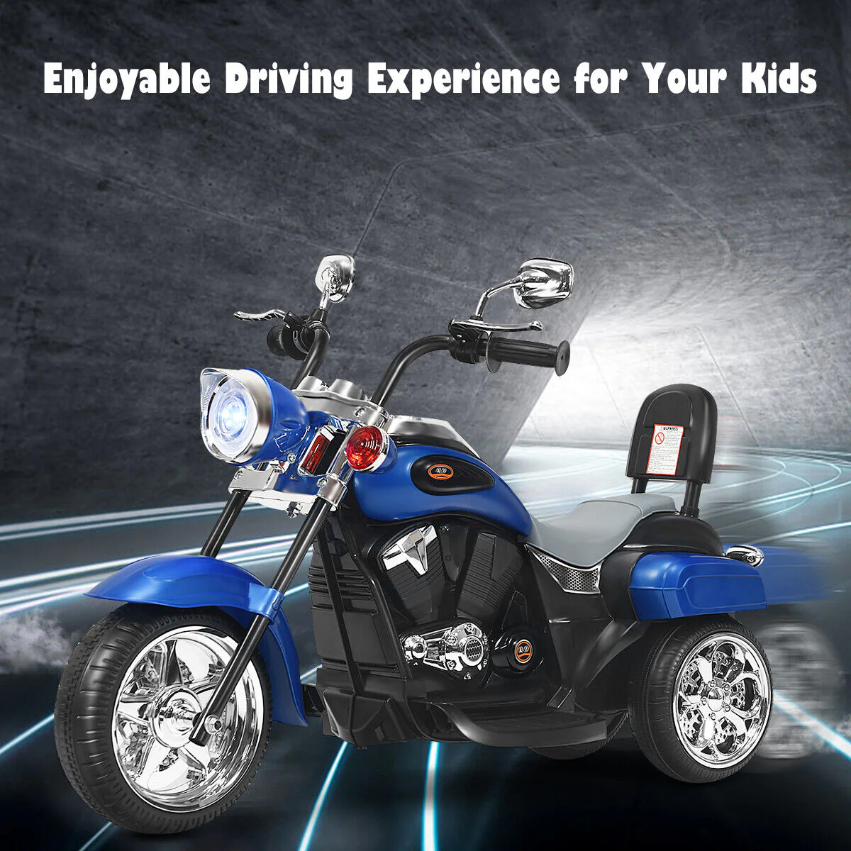Blue 6V Kids Chopper Motorcycle Trike with Headlight and Horn - Image 4