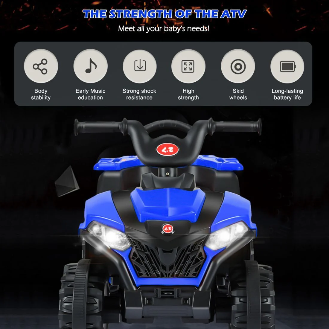 Blue 6V Kids Ride On ATV with MP3 & LED Headlight - 4-Wheeler Quad for Endless Fun! - Image 5