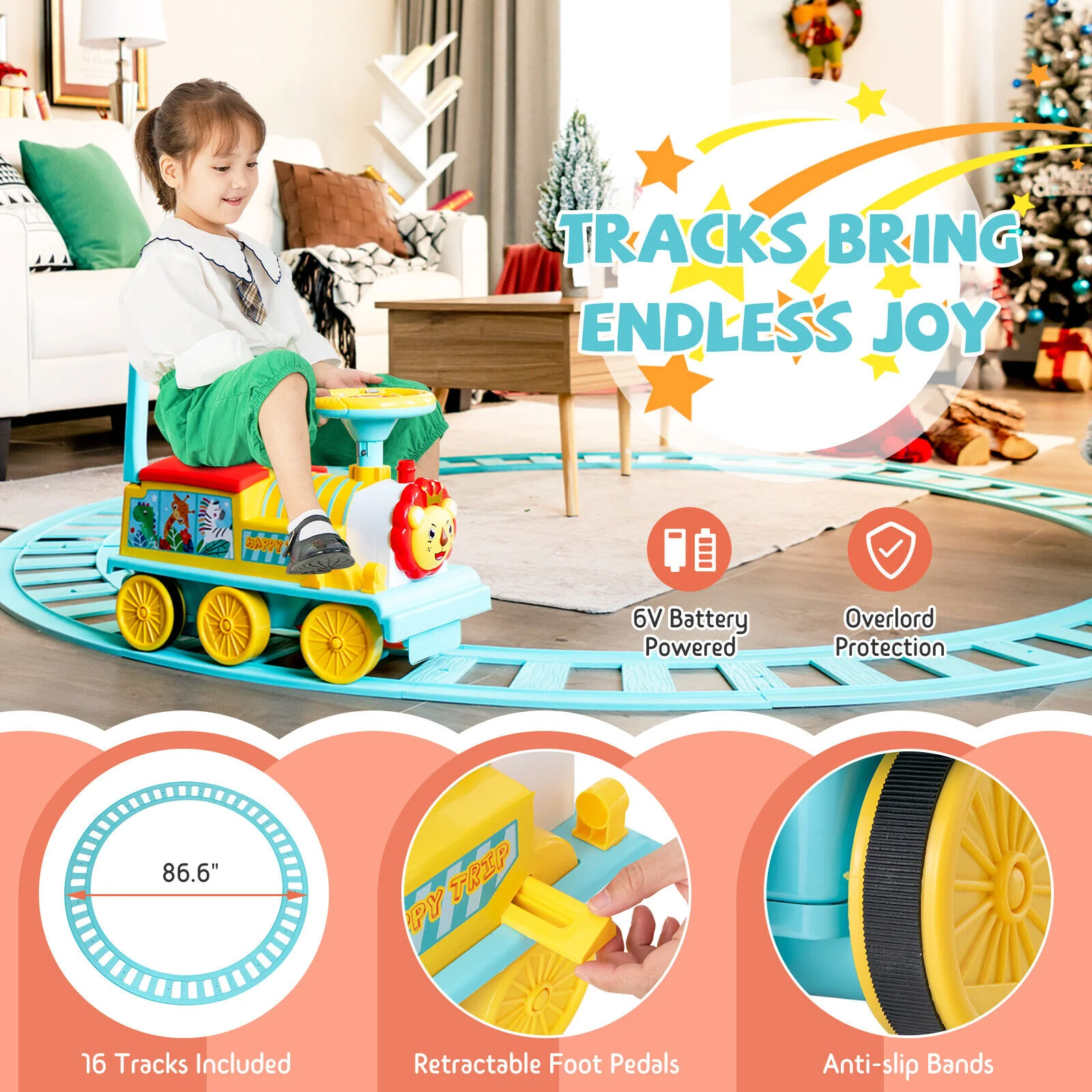 Blue Electric Kids Train Toy with Unique Design & Stickers - 6V Motorized Ride-On - Image 6
